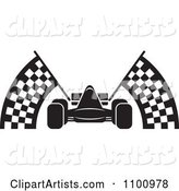 Black and White Race Car with Checkered Flags