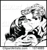 Black and White Retro Pop Art Couple Kissing and Holding Each Other Tight