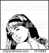Black and White Retro Pop Art Woman Looking Back over Her Shoulder