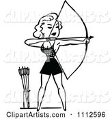 Black and White Retro Woman Archer