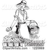 Black and White Retro Woman Shopping for Produce