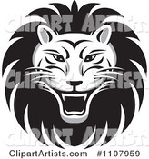 Black and White Roaring Lion Face