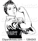 Black and White Rosie the Riveter Flexing and Facing Right