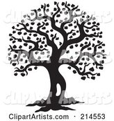 Black and White Silhouetted Leafy Tree Design - 2