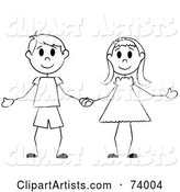 Black and White Stick Boy and Girl Holding Hands