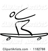 Black and White Stick Drawing of a Longboard Skater