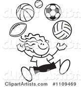 Black and White Sticker Girl Juggling Balls
