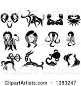 Black and White Tribal Astrology Zodiac Symbols