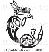 Black and White Tribal Coyote Curving