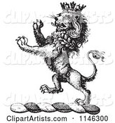 Black and White Vintage Lion Crest with a Crown