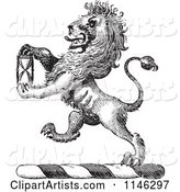 Black and White Vintage Lion Crest with an Hourglass