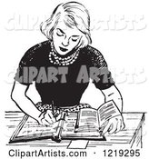 Black and White Vintage Teenage Girl Doing Homework at a Desk
