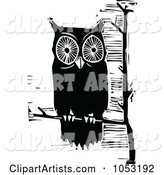 Black and White Woodcut Styled Perched Owl