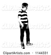 Black and White Young Man Standing and Waiting 3
