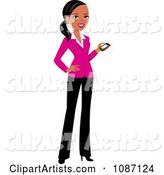 Black Businesswoman in a Pink Blazer Holding Her Cell Phone