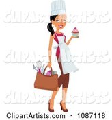 Black Chef Woman Carrying Her Gear and a Cupcake