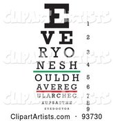 Black, Green and Red Eye Chart for Checkups, on White