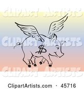 Black Outline of a Flying Pig with a Dollar Sign on Its Side
