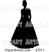 Black Silhouetted Bride or Debutante Standing in a Formal Dress