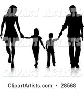 Black Silhouetted Family Walking Together and Holding Hands