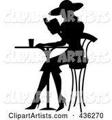 Black Silhouetted French Woman Reading a Book at a Bistro Table