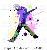 Black Silhouetted Girl Dancing or Leaping, with Colorful Splatters