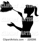 Black Silhouetted Maid Dusting with a Feather Duster