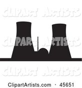 Black Silhouetted Nuclear Power Facility with Cooling Towers