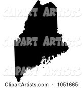 Black Silhouetted Shape of the State of Maine, United States
