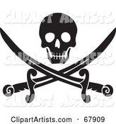 Black Skull over Crossed Pirate Swords on White