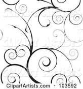 Black Swirly Vine Background Pattern on White