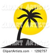 Black Tropical Silhouetted Palm Tree and Yellow Sunset