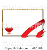 Blank White Valentine's Day Card with a Gold Border, Red Ribbon and Heart