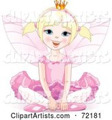 Blond Fairy Princess in Pink, Sitting on the Ground