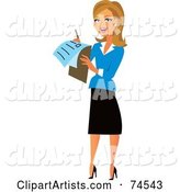 Blond Female Surveyor or Businesswoman Using a Check List