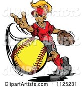 Blond Tomboy Girl Pitching a Softball