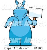 Blue Aardvark Holding a Blank Sign