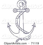 Blue and White Nautical Anchor with a Rope