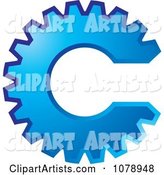 Blue Gear Cog in the Shape of the Letter C