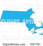 Blue Silhouetted Shape of the State of Massachusetts, United States