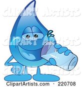Blue Water Droplet Character Drinking a Glass of Water