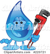 Blue Water Droplet Character Holding a Monkey Wrench