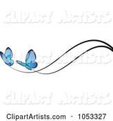 Border of Two Blue Butterflies and Black Lines