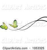 Border of Two Green Butterflies and Black Lines