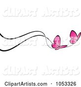 Border of Two Pink Butterflies and Black Lines