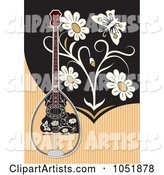 Bouzouki on a Tan and Black Background with Flowers and a Butterfly