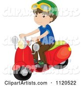 Boy Riding a Red Scooter