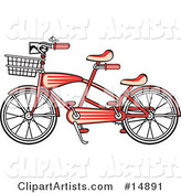Brand New Red Tandem Bicycle with a Basket on the Front Retro