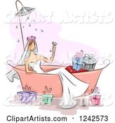 Bridal Shower of a Woman in a Tub with Gifts