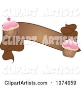 Brown Banner with Cherry Frosted Cupcakes